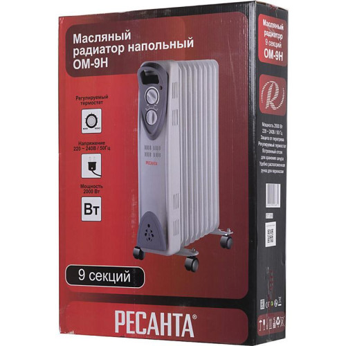 Радиатор масляный/ Радиатор масляный Ресанта ОМ-9Н 2000Вт белый