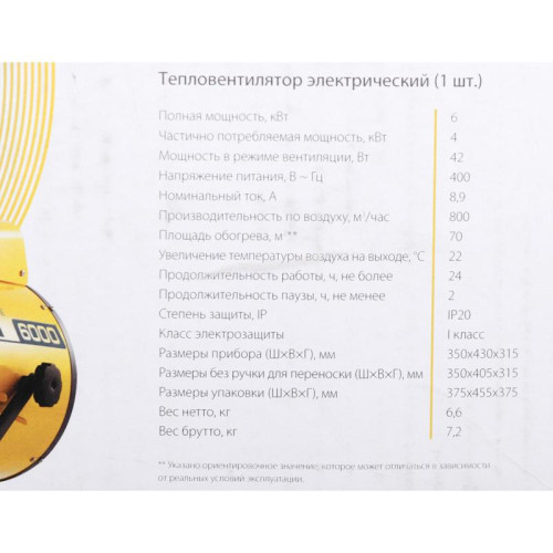 Тепловая пушка электрическая/ Тепловая пушка электрическая Ballu Prorab 2 BHP-P2-6 желтый/черный