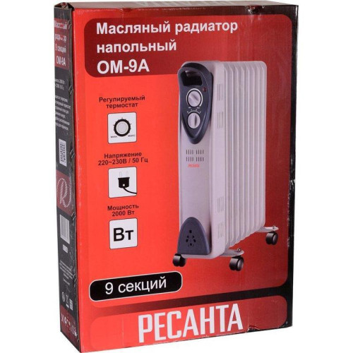 Радиатор масляный/ Радиатор масляный Ресанта ОМ-9А 2000Вт белый