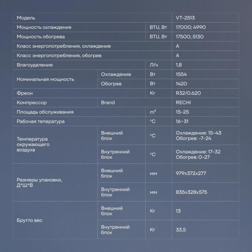 Сплит-система/ Сплит-система Vitek VT-2513 белый (внешний и  внутренний блоки - VT-2513/in VT-2513/out)