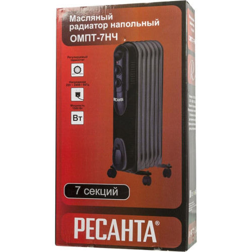 Радиатор масляный/ Радиатор масляный Ресанта ОМПТ-7НЧ 1500Вт черный