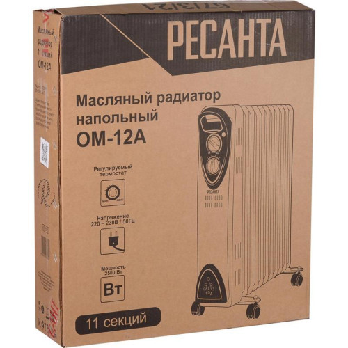 Радиатор масляный/ Радиатор масляный Ресанта ОМ-12А 2500Вт белый