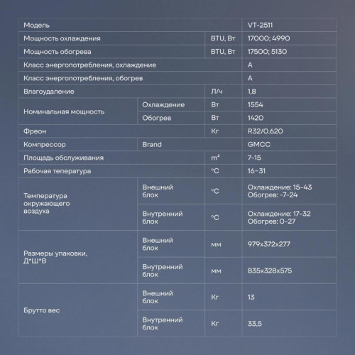 Сплит-система/ Сплит-система Vitek VT-2511 белый  (внешний и  внутренний блоки - VT-2511/in VT-2511/out)