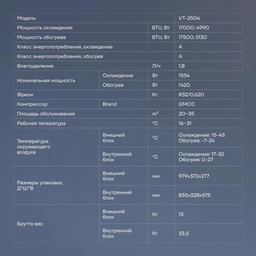 Сплит-система/ Сплит-система Vitek VT-2504 белый (внешний и  внутренний блоки - VT-2504/in VT-2504/out)