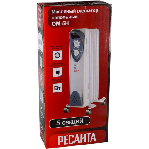 Радиатор масляный/ Радиатор масляный Ресанта ОМ-5Н 1000Вт белый