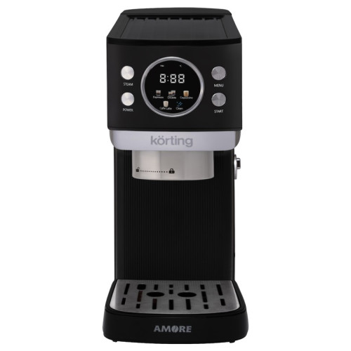 Кофеварка KORTING/ Кофеварка KORTING, рожковая, отдельностоящая, давление 20 бар, механическое управление, капучинатор, цветной дисплей, приготовление вспененного молока, таймер, защита от перегрева, подогрев чашек, противокапельная система, автоматическо