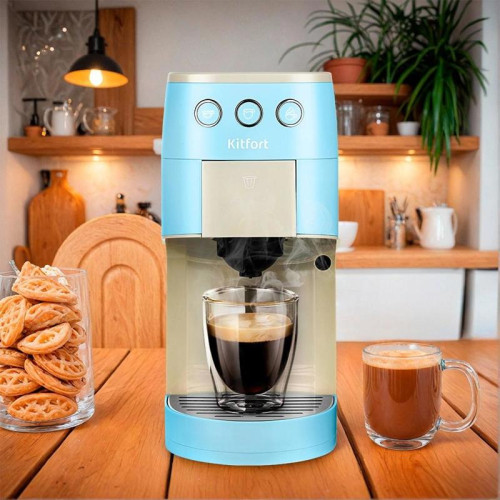 Кофеварка рожковая Kitfort КТ-7466 1450Вт голубой/белый