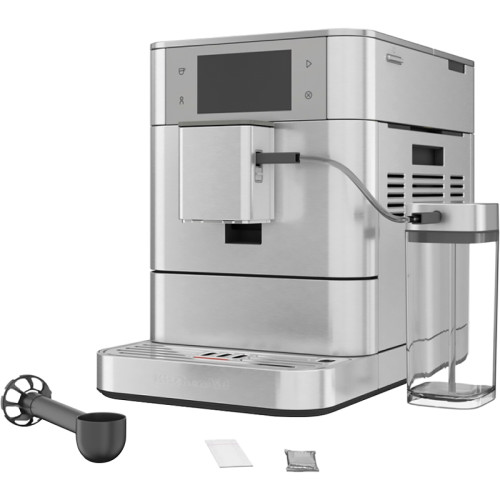 Автоматическая эспрессо-машина KitchenAid, 2.2 л, одновременное приготовление двух чашек, 3 уровня крепости кофе, автоматическая очистка, автоматическая декальцинация, цветной дисплей, сенсорное управление, 40 рецептов, цвет нержавеющая сталь