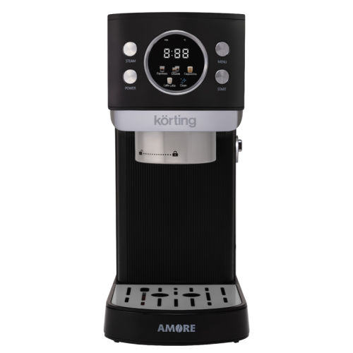 Кофеварка KORTING/ Кофеварка KORTING, рожковая, отдельностоящая, давление 20 бар, механическое управление, капучинатор, цветной дисплей, приготовление вспененного молока, таймер, защита от перегрева, подогрев чашек, противокапельная система, автоматическо