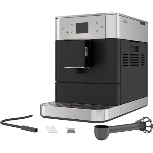 Автоматическая эспрессо-машина KitchenAid, 2.2 л, одновременное приготовление двух чашек, 5 уровней крепости кофе, автоматическая очистка, автоматическая декальцинация, цветной дисплей, сенсорное управление, 15 рецептов, автоматическое вспенивание молока,