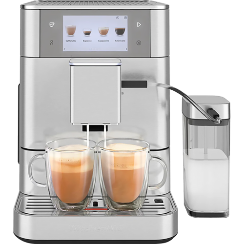 Автоматическая эспрессо-машина KitchenAid, 2.2 л, одновременное приготовление двух чашек, 3 уровня крепости кофе, автоматическая очистка, автоматическая декальцинация, цветной дисплей, сенсорное управление, 40 рецептов, цвет нержавеющая сталь