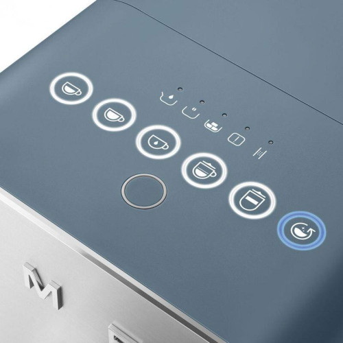 Автоматическая кофемашина Smeg, мощность 1350 Вт, регулируемый уровень помола, размер порции, жесткость воды, подсветка диспенсера, автоматическое выключение, кнопочное управление, объем резервуара 1.4 л, поддон для сбора капель, давление 19 бар, цвет син Автоматическая кофемашина Smeg, мощность 1350 Вт, регулируемый уровень помола, размер порции, жесткость воды, подсветка диспенсера, автоматическое выключение, кнопочное управление, объем резервуара 1.4 л, поддон для сбора капель, давление 19 бар, цвет син