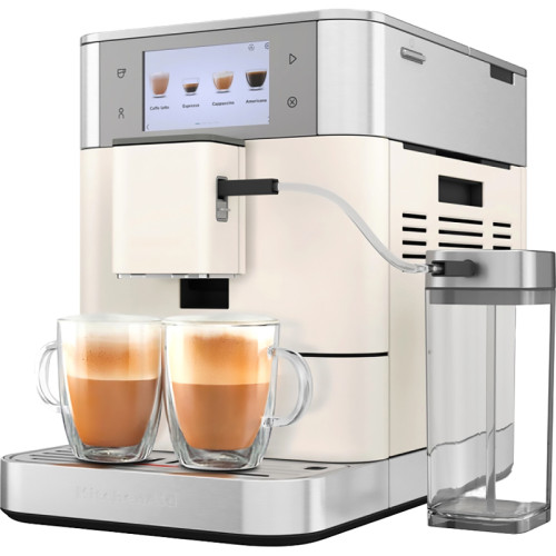 Автоматическая эспрессо-машина KitchenAid, 2.2 л, одновременное приготовление двух чашек, 3 уровня крепости кофе, автоматическая очистка, автоматическая декальцинация, цветной дисплей, сенсорное управление, 40 рецептов, цвет фарфорово-белый