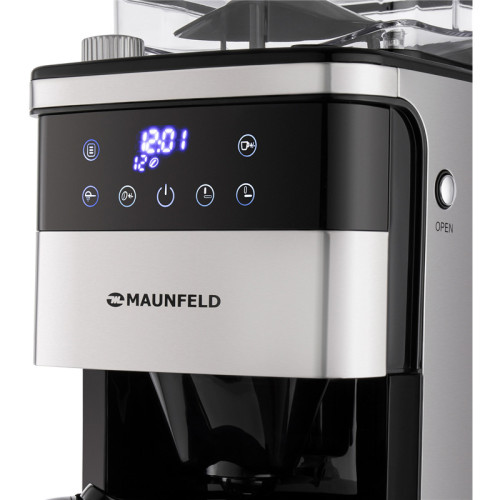 Кофемашина капельного типа MAUNFELD/ Кофемашина капельного типа MAUNFELD MF-723S, мощность 1050 Вт, 8 степеней помола, таймер, отсрочка запуска, дисплей, регулировка крепости кофе, режим подогрева, объем кофейника 1,5 л , цвет нержавеющая сталь Кофемашина капельного типа MAUNFELD/ Кофемашина капельного типа MAUNFELD MF-723S, мощность 1050 Вт, 8 степеней помола, таймер, отсрочка запуска, дисплей, регулировка крепости кофе, режим подогрева, объем кофейника 1,5 л , цвет нержавеющая сталь