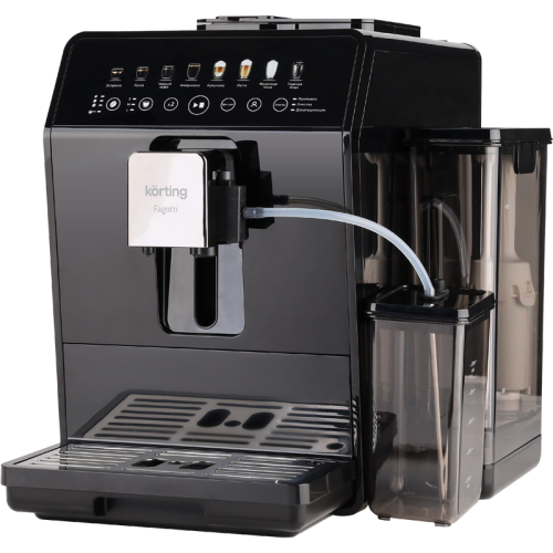 Кофемашина KORTING/ Кофемашина KORTING, автоматическая, сенсорное управление, сенсорный дисплей, давление 19 бар, капучинатор, емкость для молока (400 мл), кофемолка (150 г), 6 уровней помола, цвет черный