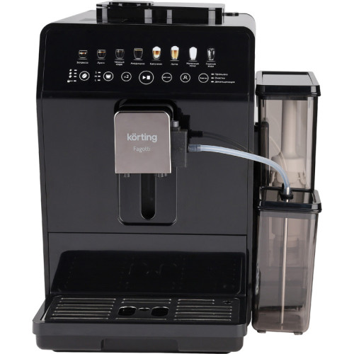 Кофемашина KORTING/ Кофемашина KORTING, автоматическая, сенсорное управление, сенсорный дисплей, давление 19 бар, капучинатор, емкость для молока (400 мл), кофемолка (150 г), 6 уровней помола, цвет черный
