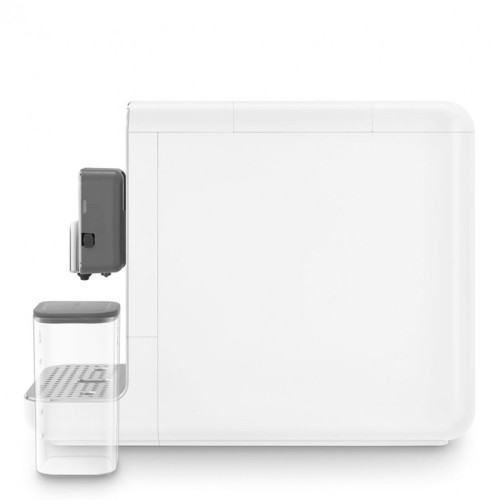 Автоматическая кофемашина, мощность 1350 Вт, регулируемый уровень помола, размер порции, жесткость воды, подсветка диспенсера, автоматическое выключение, кнопочное управление, объем резервуара 1.4 л, поддон для сбора капель, давление 19 бар, цвет белый