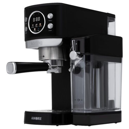 Кофеварка KORTING/ Кофеварка KORTING, рожковая, отдельностоящая, давление 20 бар, механическое управление, капучинатор, цветной дисплей, приготовление вспененного молока, таймер, защита от перегрева, подогрев чашек, противокапельная система, автоматическо