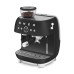 Ручная кофемашина с кофемолкой SMEG, мощность 1650 Вт, 15 бар, двойной термоблок, конические жернова, объем резервуара для воды 2.4л, кнопочное/рычажное управление, цвет черный