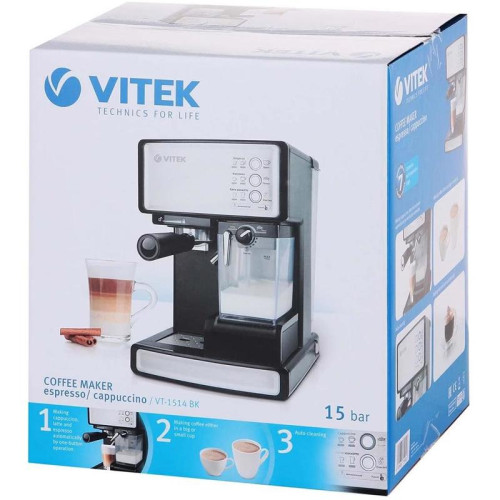 Кофеварка рожковая Vitek VT-1514 1238Вт нержавеющая сталь/черный