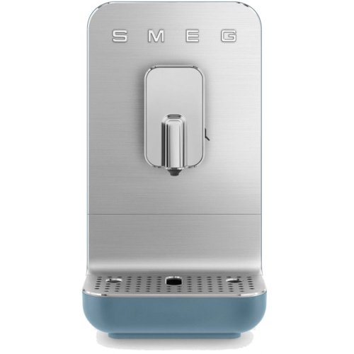 Автоматическая кофемашина Smeg, мощность 1350 Вт, регулируемый уровень помола, размер порции, жесткость воды, подсветка диспенсера, автоматическое выключение, кнопочное управление, объем резервуара 1.4 л, поддон для сбора капель, давление 19 бар, цвет син