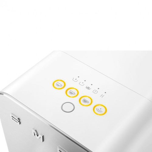 Автоматическая кофемашина, мощность 1350 Вт, регулируемый уровень помола, размер порции, жесткость воды, подсветка диспенсера, автоматическое выключение, кнопочное управление, объем резервуара 1.4 л, поддон для сбора капель, давление 19 бар, цвет белый