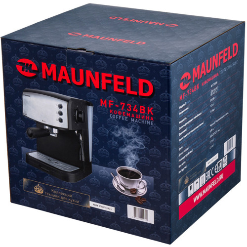 Кофемашина рожкового типа MAUNFELD/ Кофемашина рожкового типа MAUNFELD MF-734BK, мощность 850 Вт, давление 15 бар, капучинатор, возможность приготовления 2 чашек, объем резервуара воды 1,5 л , цвет черный Кофемашина рожкового типа MAUNFELD/ Кофемашина рожкового типа MAUNFELD MF-734BK, мощность 850 Вт, давление 15 бар, капучинатор, возможность приготовления 2 чашек, объем резервуара воды 1,5 л , цвет черный