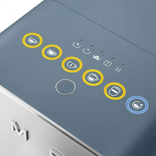 Автоматическая кофемашина Smeg, мощность 1350 Вт, регулируемый уровень помола, размер порции, жесткость воды, подсветка диспенсера, автоматическое выключение, кнопочное управление, объем резервуара 1.4 л, поддон для сбора капель, давление 19 бар, цвет син Автоматическая кофемашина Smeg, мощность 1350 Вт, регулируемый уровень помола, размер порции, жесткость воды, подсветка диспенсера, автоматическое выключение, кнопочное управление, объем резервуара 1.4 л, поддон для сбора капель, давление 19 бар, цвет син
