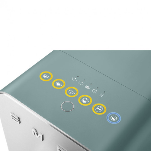 Автоматическая кофемашина, мощность 1350 Вт, регулируемый уровень помола, размер порции, жесткость воды, подсветка диспенсера, автоматическое выключение, кнопочное управление, объем резервуара 1.4 л, поддон для сбора капель, давление 19 бар, цвет изумрудн