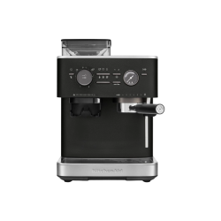 Полуавтоматическая кофемашина KitchenAid, давление 15 бар, 15 уровней помола, объем резервуара для воды 2.5 л, автоматический капучинатор, одновременное приготовление двух чашек, индикатор наличия зерен, индикация уровня воды, цвет черный чугун