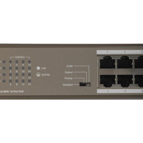 Коммутатор/ Tenda TEF1118P-16-150W Коммутатор неуправляемый PoE, 18 портов, 16х100 Мбит/с, 2x1 Гбит/с, PoE 16х30 Вт (до 130Вт), установка в стойку