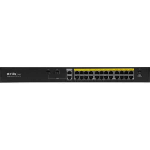 Коммутатор Netis P124GH (L2) 24x100Мбит/с 2x1Гбит/с 1xКомбо(1000BASE-T/SFP) 1SFP 24PoE 24PoE+ 360W неуправляемый