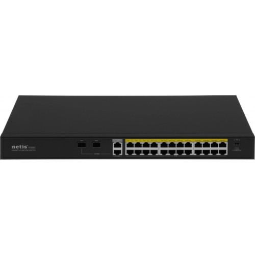 Коммутатор Netis P124GH (L2) 24x100Мбит/с 2x1Гбит/с 1xКомбо(1000BASE-T/SFP) 1SFP 24PoE 24PoE+ 360W неуправляемый