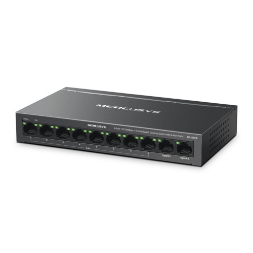 Коммутатор Mercusys MS110CP (L2) 8x100Мбит/с 2x1Гбит/с 8PoE+ 65W неуправляемый