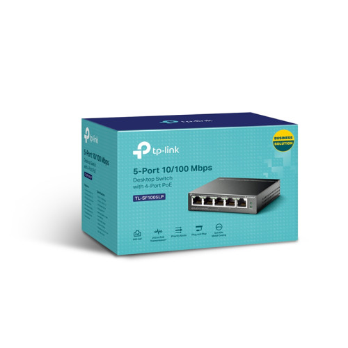 Коммутатор/ 5-port 10/100 Mbps unmanaged switch with 4 PoE ports, metal case, desktop installation, PoE budget-41w