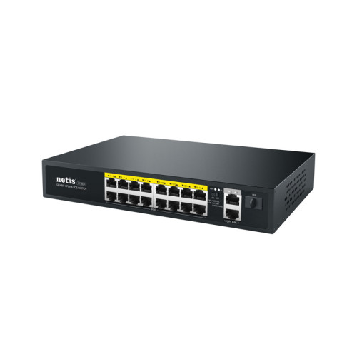 Коммутатор Netis P116GH (L2) 16x100Мбит/с 2x1Гбит/с 1SFP 16PoE 16PoE+ 240W неуправляемый