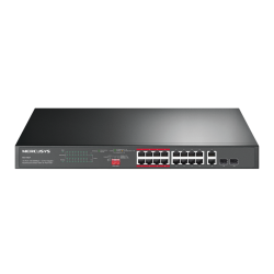 Коммутатор Mercusys MS118CP (L2) 16x100Мбит/с 2x1Гбит/с 2xКомбо(1000BASE-T/SFP) 16PoE+ 190W неуправляемый