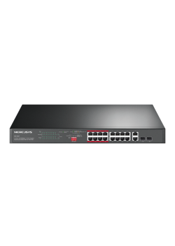 Коммутатор Mercusys MS118CP (L2) 16x100Мбит/с 2x1Гбит/с 2xКомбо(1000BASE-T/SFP) 16PoE+ 190W неуправляемый