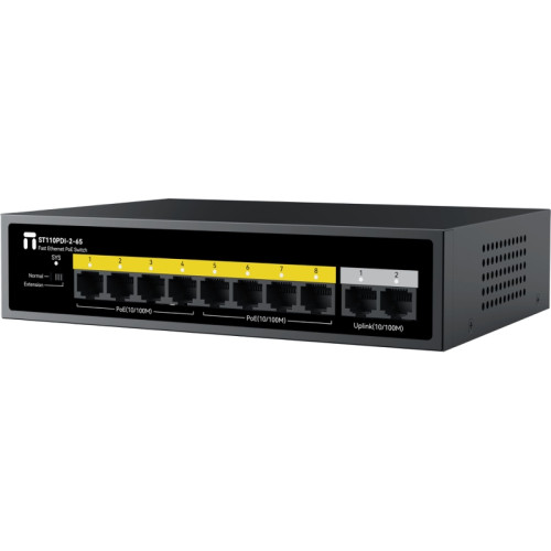 Коммутатор/ Неуправляемый PoE коммутатор Fast Ethernet, 8 портов 100 Мбит/с PoE+, 2 Uplink порта 100 Мбит/с RJ45, БП 65 Вт
