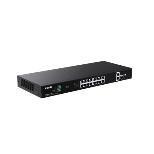 Коммутатор/ Tenda TEG1120P-16-150W Коммутатор неуправляемый PoE, 18 портов, 18x1 Гбит/с, PoE 16х30 Вт (до 150Вт),  SFP 2x1 Гбит/с, установка в стойку