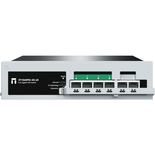 Коммутатор Netis ST106GPDI-2G-65 (L2) 6x1Гбит/с 1xКомбо(1000BASE-T/SFP) 4PoE+ 65W неуправляемый