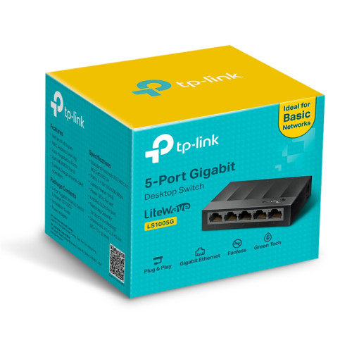 Коммутатор/ 5 ports Giga Unmanaged switch, 5 10/100/1000Mbps RJ-45 ports, plastic shell, desktop and wall mountable