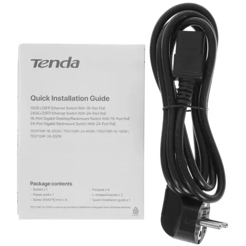Коммутатор/ Tenda TEG1118P-16-250W Коммутатор неуправляемый PoE, 16 портов, 16x1 Гбит/с, PoE 16х30 Вт (до 230Вт), SFP 2x1 Гбит/с, установка в стойку