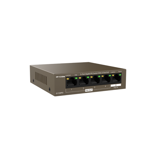 IP-COM G1105PD Коммутатор неуправляемый PoE, 5 портов, 5x1 Гбит/с, PoE 4х15,4 Вт (до 30Вт), настольный IP-COM G1105PD Коммутатор неуправляемый PoE, 5 портов, 5x1 Гбит/с, PoE 4х15,4 Вт (до 30Вт), настольный