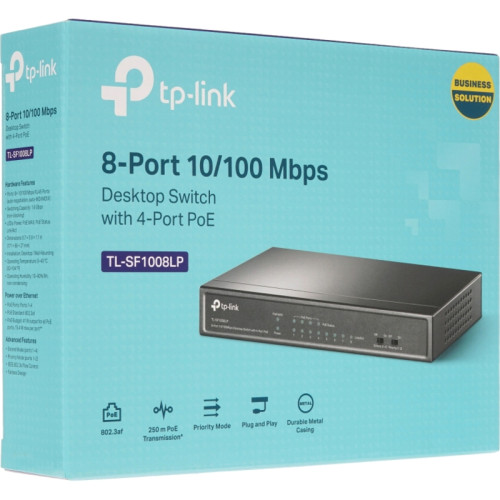 Коммутатор/ 8-port 10/100 Mbps unmanaged switch with 4 PoE ports, metal case, desktop installation, PoE budget-41w. Коммутатор/ 8-port 10/100 Mbps unmanaged switch with 4 PoE ports, metal case, desktop installation, PoE budget-41w.