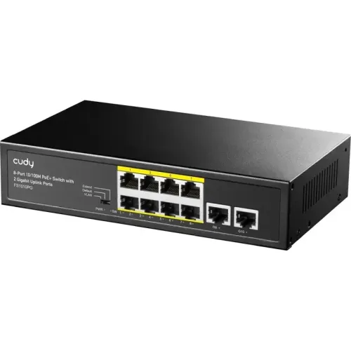 Коммутатор/ 8-Port 10/100M PSE RJ-45  +2 RJ45 10/100/1000M Uplink Port Unmanaged PoE+ Switch 120W, CCTV/VLAN mode support, long distance:250M at CCTV mode. Support PD Alive Function, ±4 KV Surge Protection,  802.3af/at standard,  Alternative 1/2(+),3/6(-)