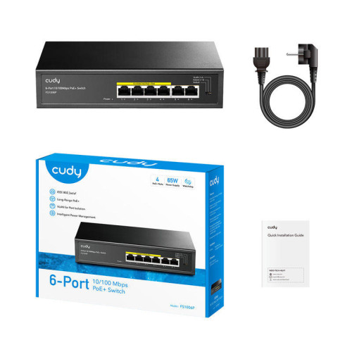 Коммутатор/ 6-Port 10/100M PoE Switch with 4 POE Ports Unmanaged Desktop Switch, support 4-port IEEE 802.3at PoE+ Injector (Port-1 to Port-4), Supports PoE power up to 30W for each PoE port, CCTV Mode (Transmit distance up to 250m at 10Mbps), Fanless, ±4 Коммутатор/ 6-Port 10/100M PoE Switch with 4 POE Ports Unmanaged Desktop Switch, support 4-port IEEE 802.3at PoE+ Injector (Port-1 to Port-4), Supports PoE power up to 30W for each PoE port, CCTV Mode (Transmit distance up to 250m at 10Mbps), Fanless, ±4