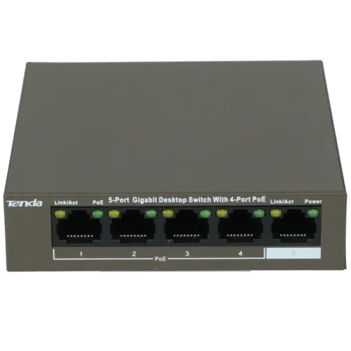 Коммутатор/ Tenda TEG1105P-4-63W   5-Port Gigabit Desktop Switch with 4-Port PoE
