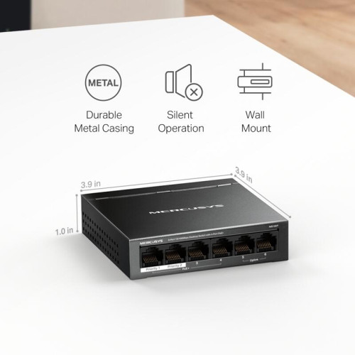 Коммутатор Mercusys MS106P (L2) 6x100Мбит/с 4PoE+ 67W неуправляемый