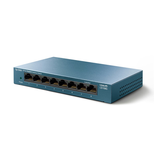 8 ports Giga Unmanagement switch, 8 10/100/1000Mbps RJ-45 ports, metal shell, desktop and wall mountable, plug and play, support 802.1p QoS, power saving